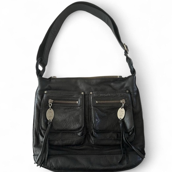 Juicy Couture Handbags - Juicy Couture Vintage Black Leather Shoulder/Crossbody Tassel Bag Y2K